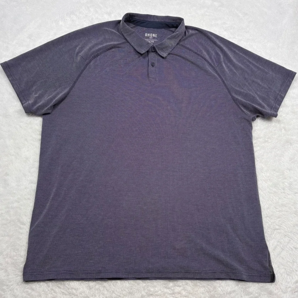 Rhone Delta Pique Polo Golf Shirt XL Navy Purple‎ Geometric Stripe Performance